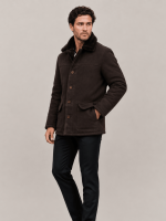 Men's Brown Shearling Sheepskin Car Coat