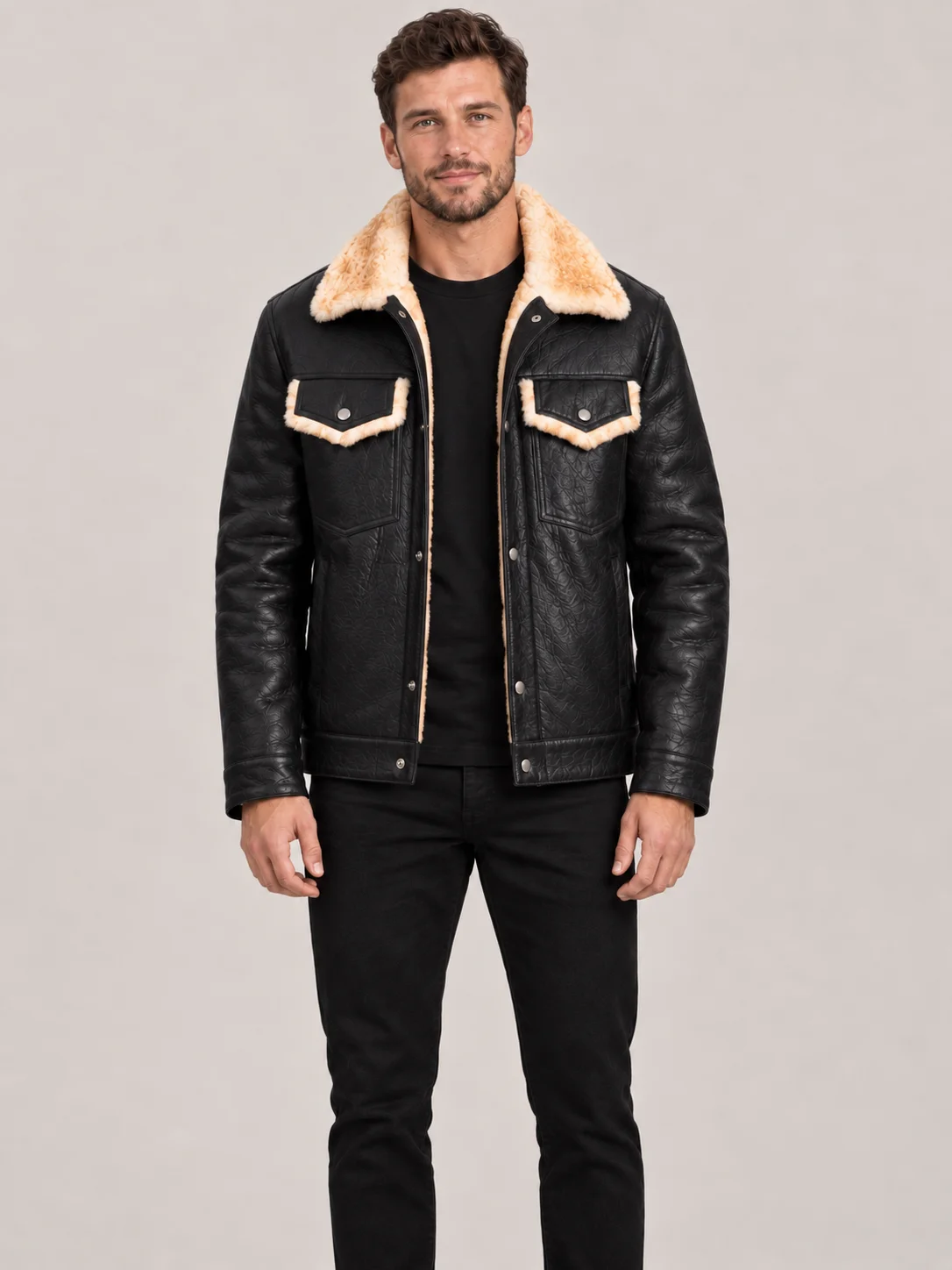 Men's Shearling Black Cowhide leather Jacket