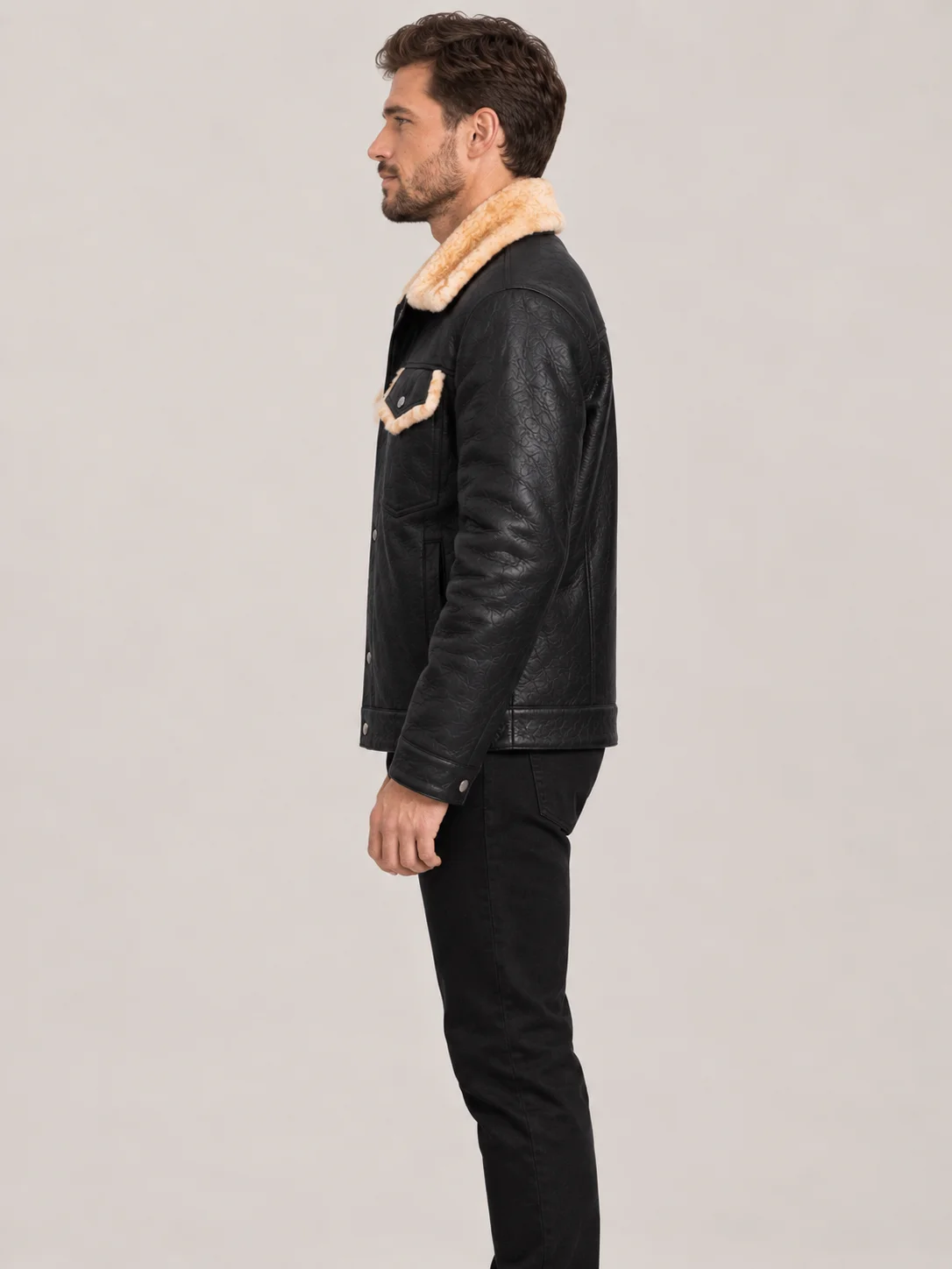 Men's Shearling Black Cowhide leather Jacket