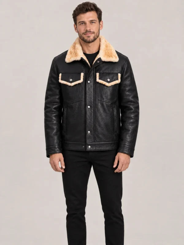 Men's Shearling Black Cowhide leather Jacket