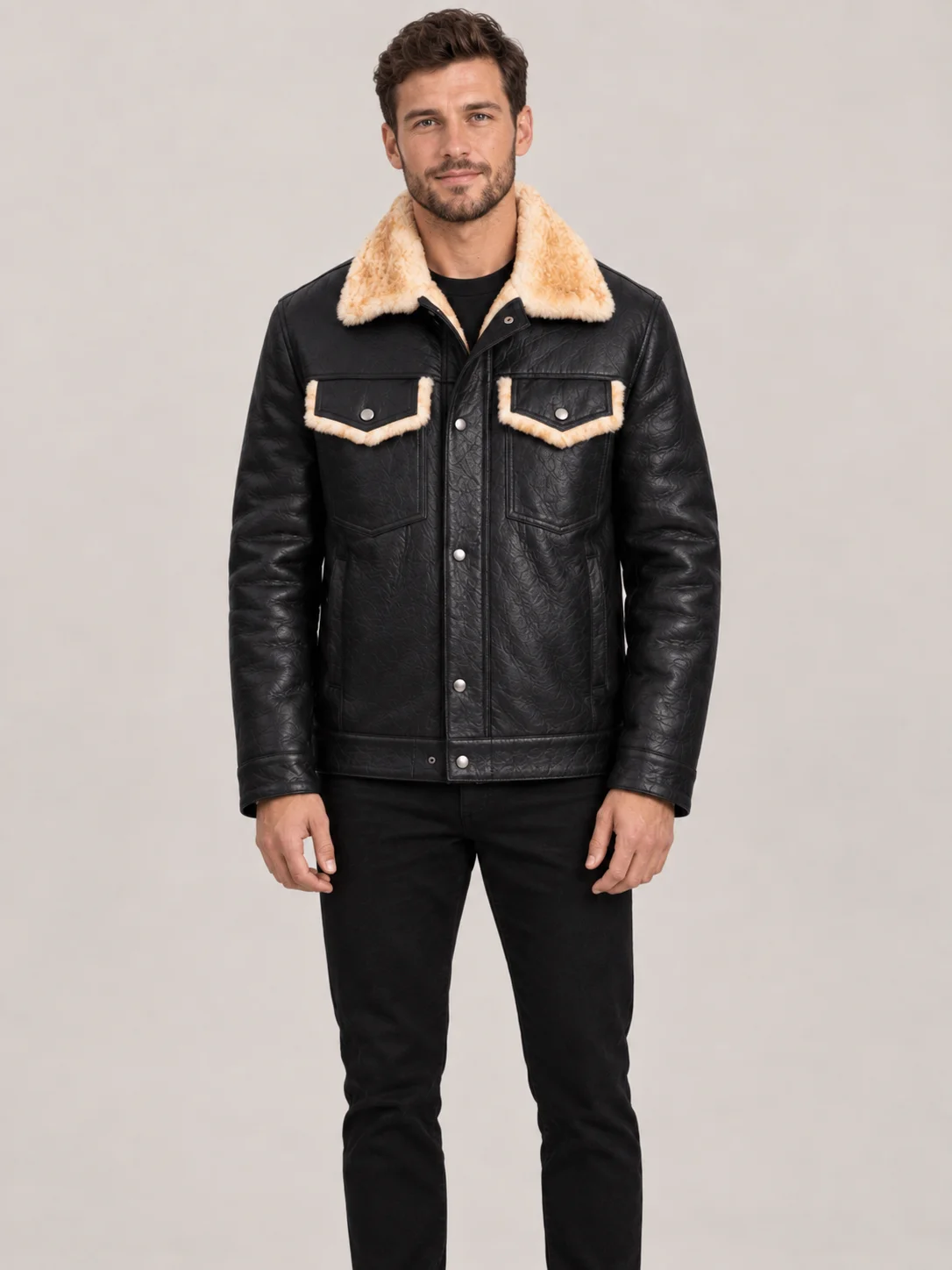 Men's Shearling Black Cowhide leather Jacket