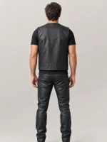 Men's Leather Military Vest Black