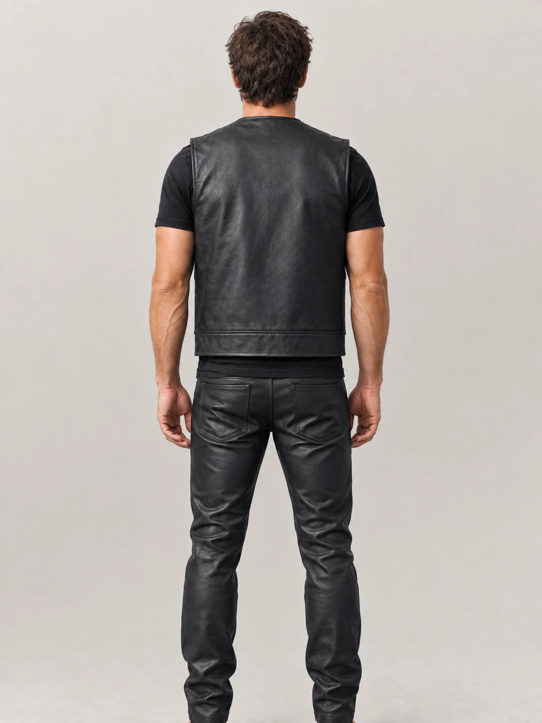 Men's Leather Military Vest Black
