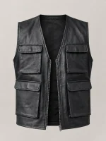 Men's Leather Military Vest Black