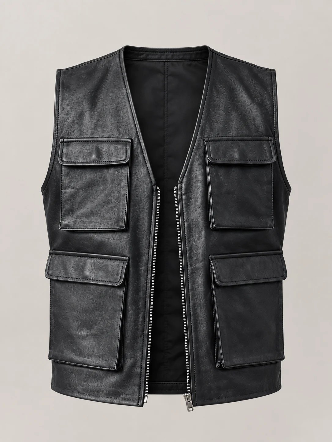 Men's Leather Military Vest Black