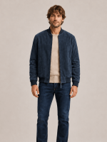 Men's Blue Morten Relaxed Fit Suede Bomber Jacket