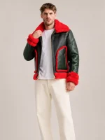Men's Shearling Red Fur Pilot Style leather Jacket