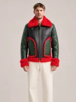 Men's Shearling Red Fur Pilot Style leather Jacket