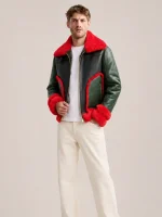 Men's Shearling Red Fur Pilot Style leather Jacket