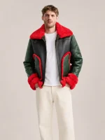 Men's Shearling Red Fur Pilot Style leather Jacket