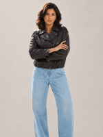Women's Black Relaxed Fit Leather Biker Jacket