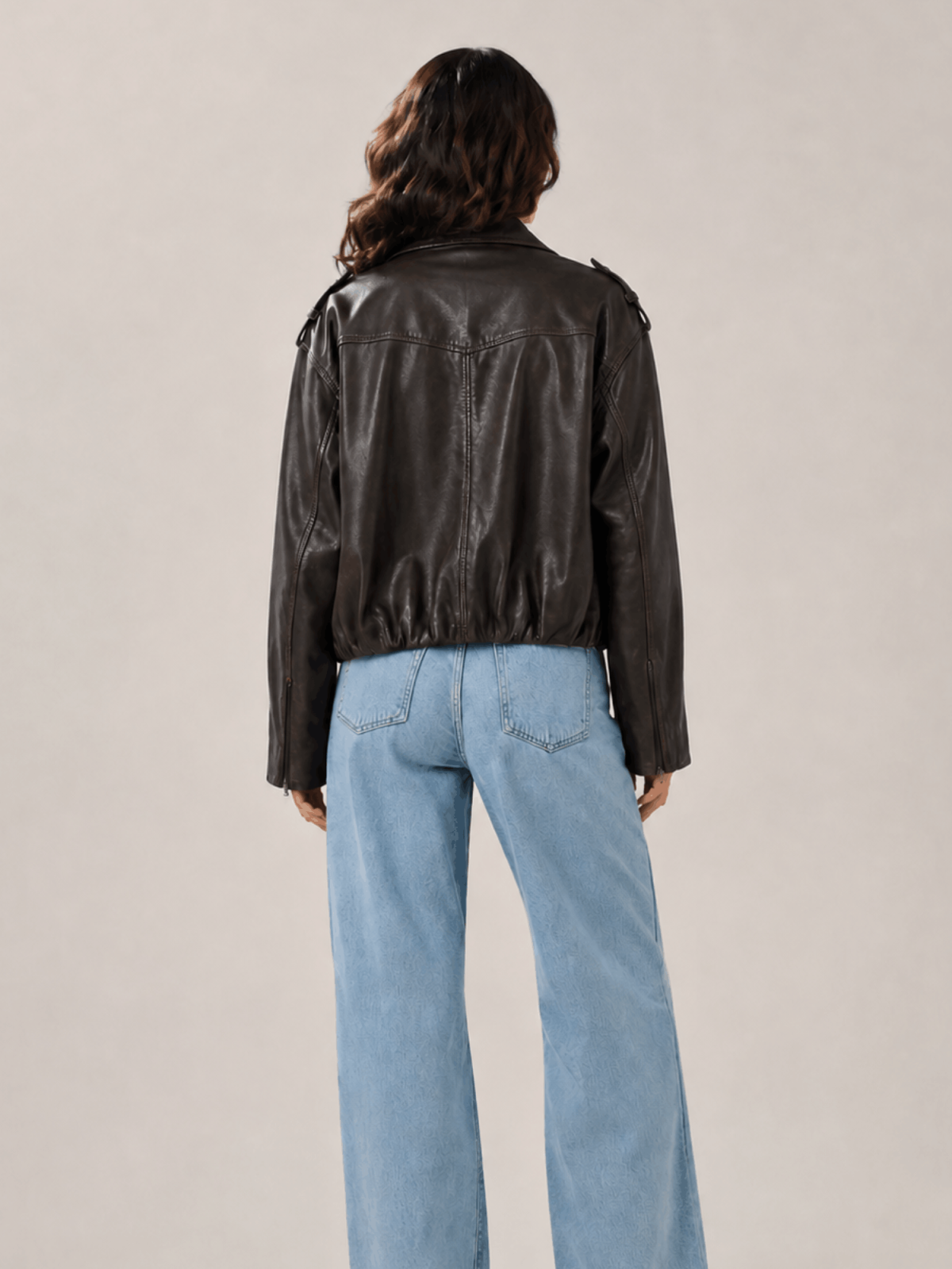 Women's Black Relaxed Fit Leather Biker Jacket