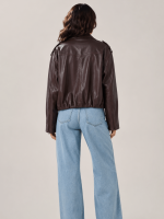 Women's Oxblood Red Relaxed Fit Leather Biker Jacket