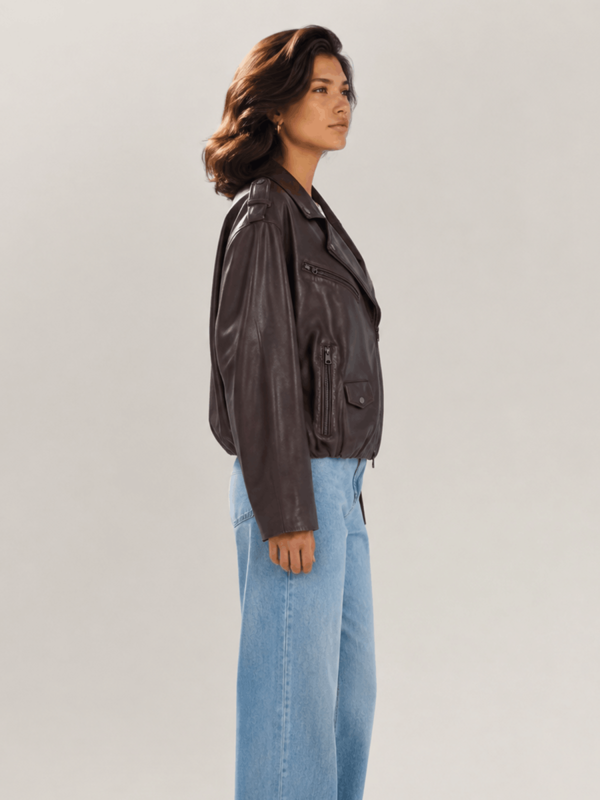 Women's Oxblood Red Relaxed Fit Leather Biker Jacket