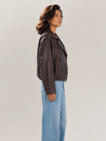 Women's Oxblood Red Relaxed Fit Leather Biker Jacket