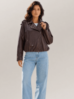 Women's Oxblood Red Relaxed Fit Leather Biker Jacket