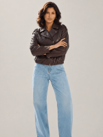 Women's Oxblood Red Relaxed Fit Leather Biker Jacket