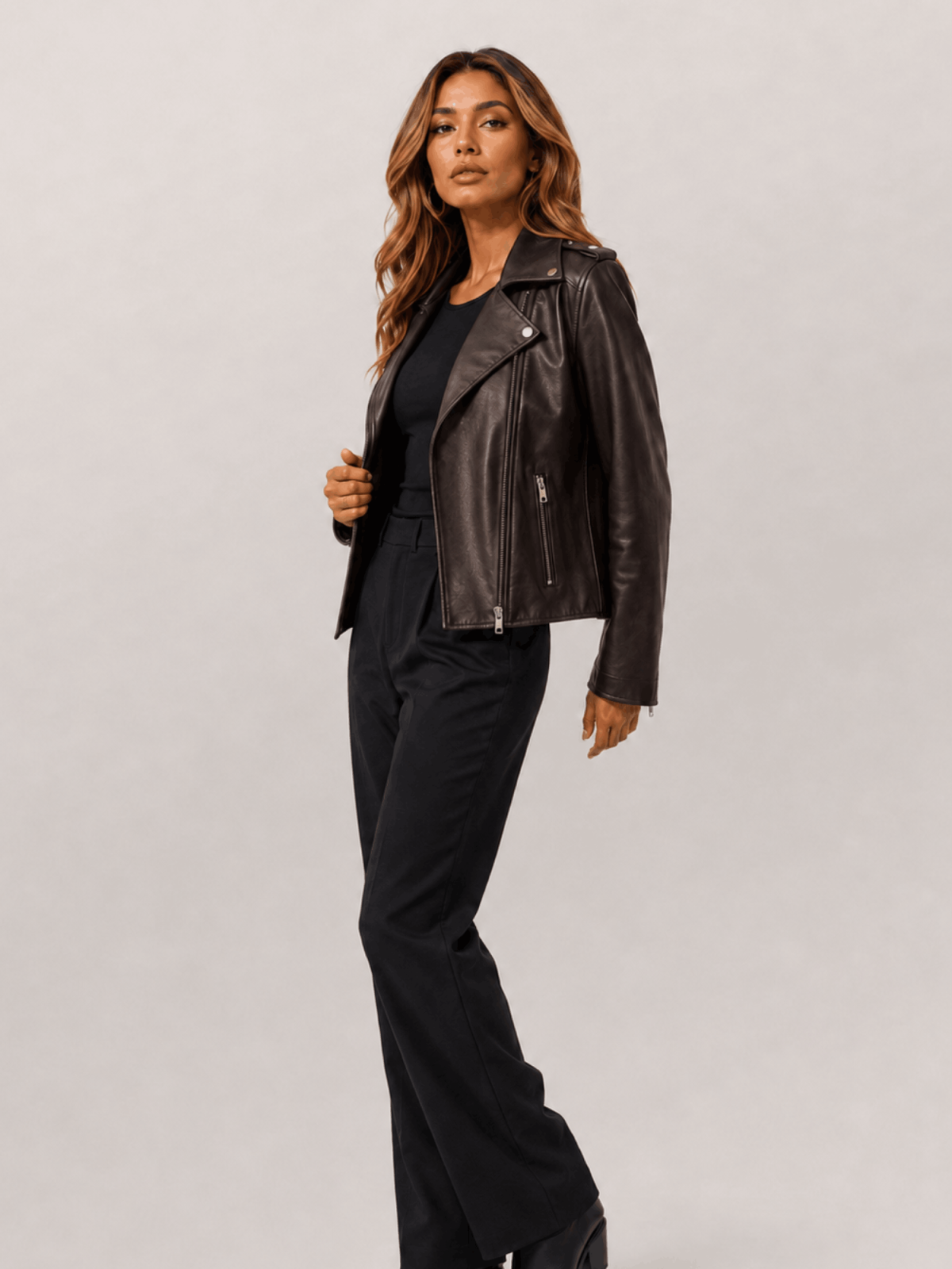 Women's Relaxed Fit Leather Biker Jacket