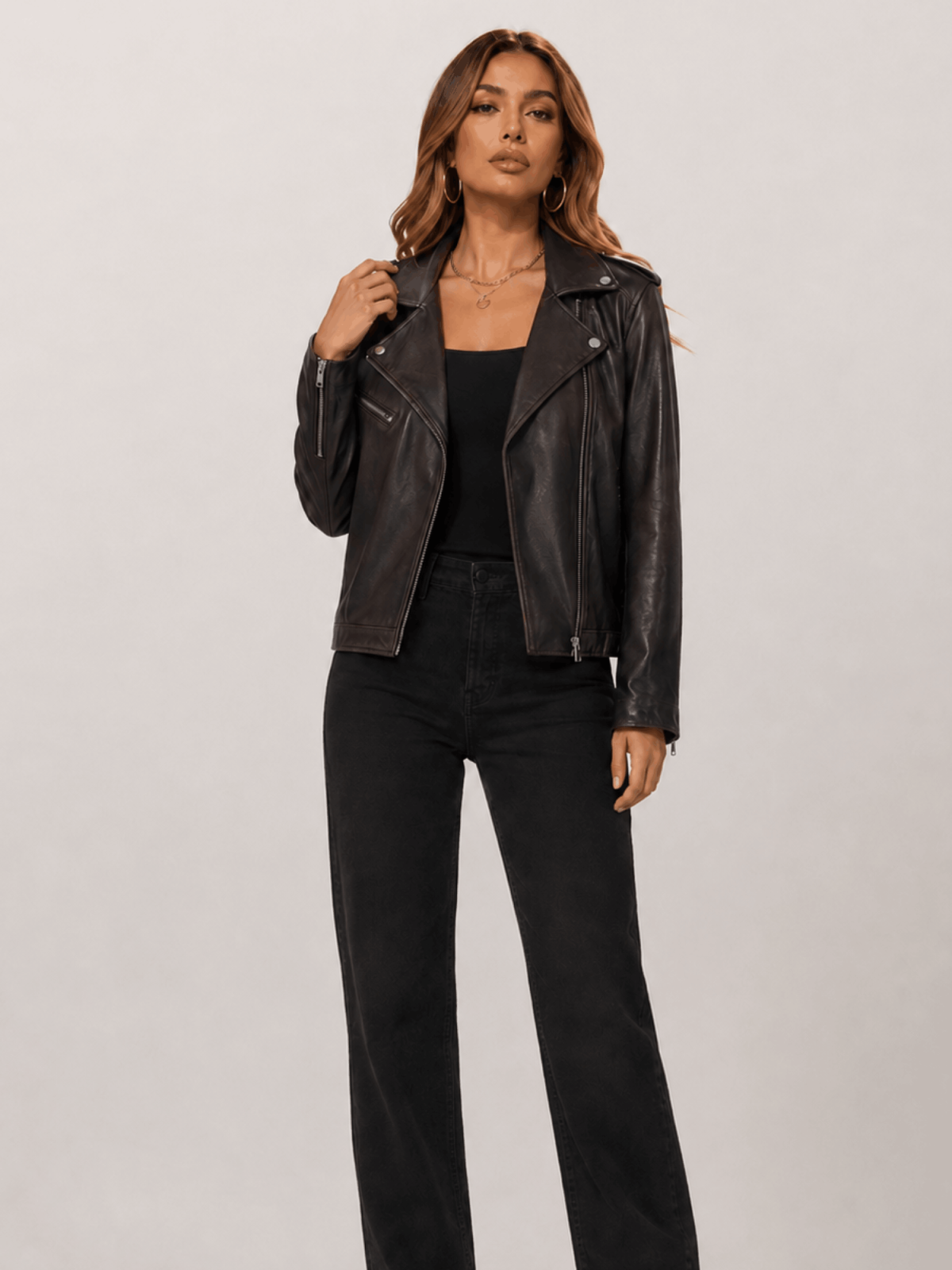 Women's Relaxed Fit Leather Biker Jacket
