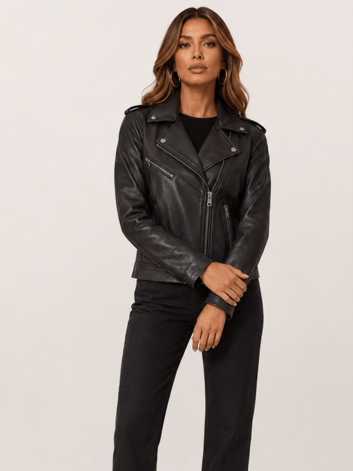 Women's Relaxed Fit Leather Biker Jacket