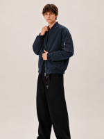 Men's Blue Rokko Relaxed Suede Bomber Jacket