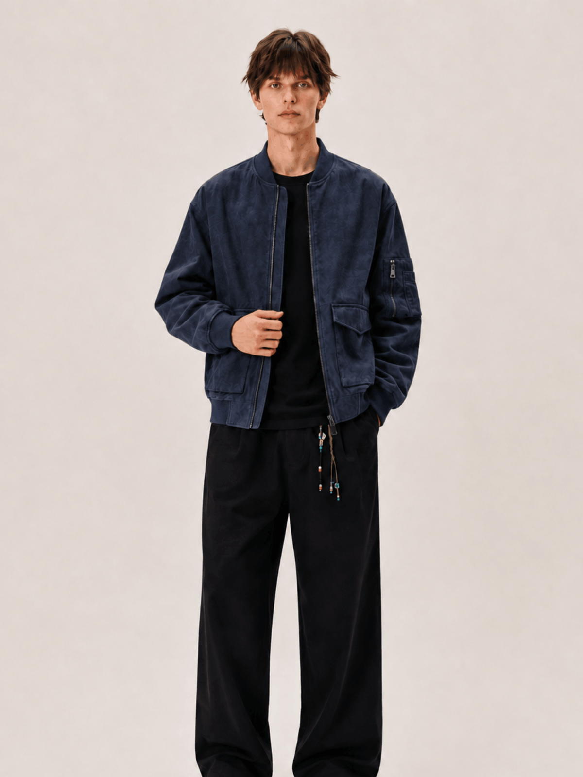 Men's Blue Rokko Relaxed Suede Bomber Jacket