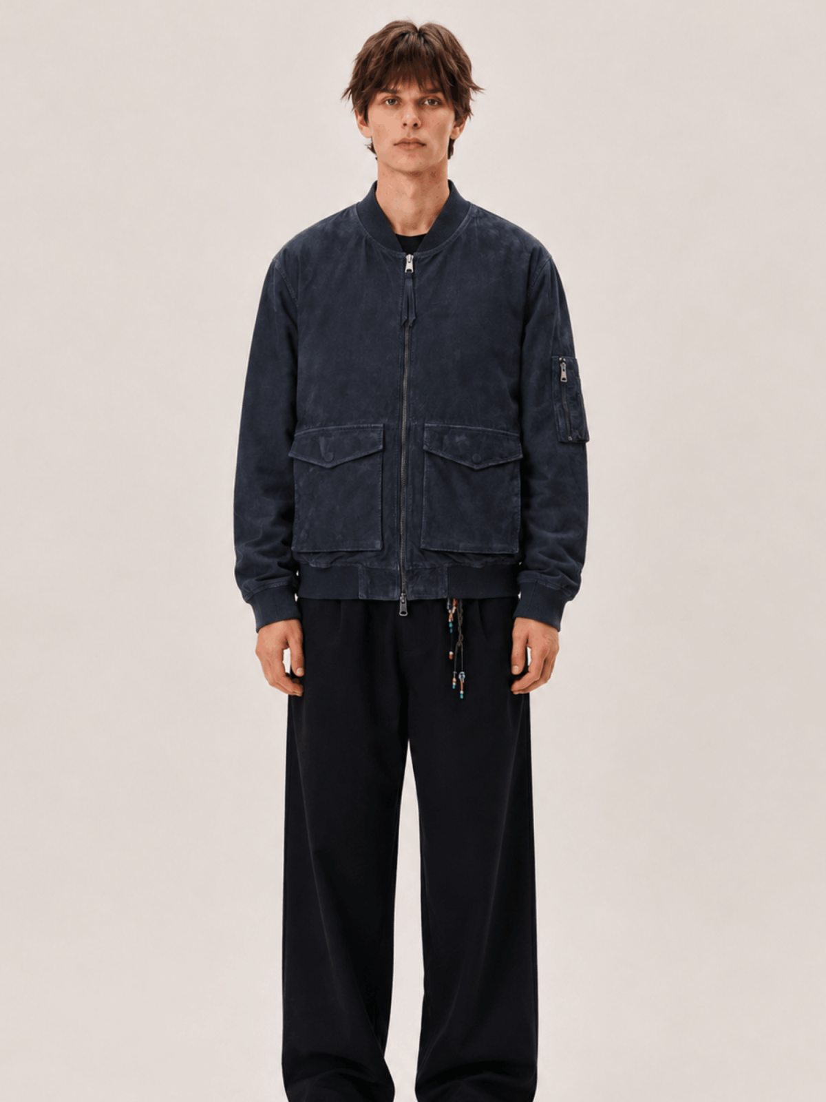 Men's Blue Rokko Relaxed Suede Bomber Jacket