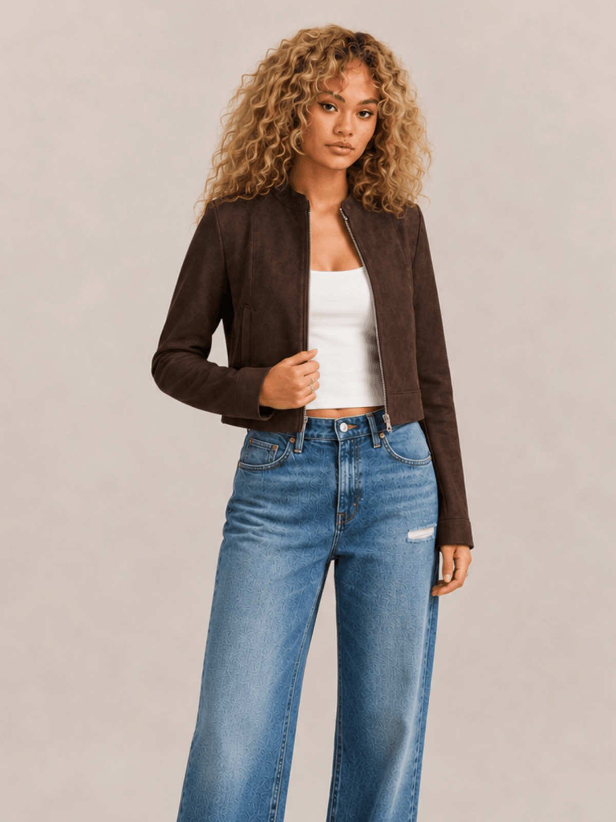 Women's Sadler Bitter Brown Fitted Suede Jacket