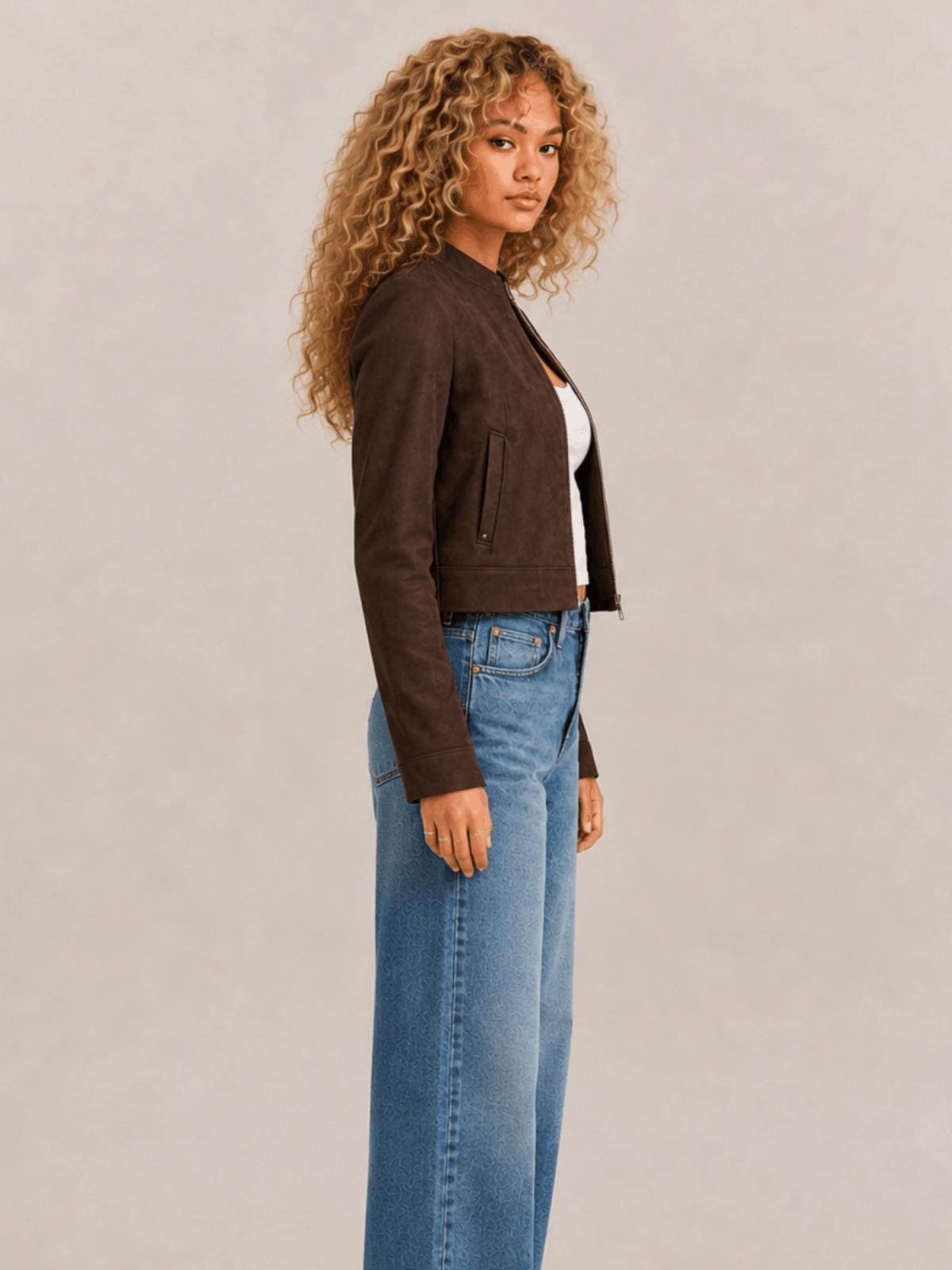 Women's Sadler Bitter Brown Fitted Suede Jacket