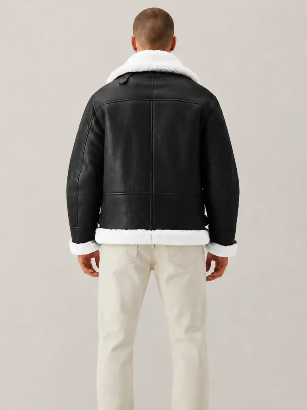 Men's B3 Black White fur Shearling Leather Jacket