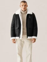 Men's B3 Black White fur Shearling Leather Jacket