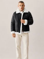 Men's B3 Black White fur Shearling Leather Jacket