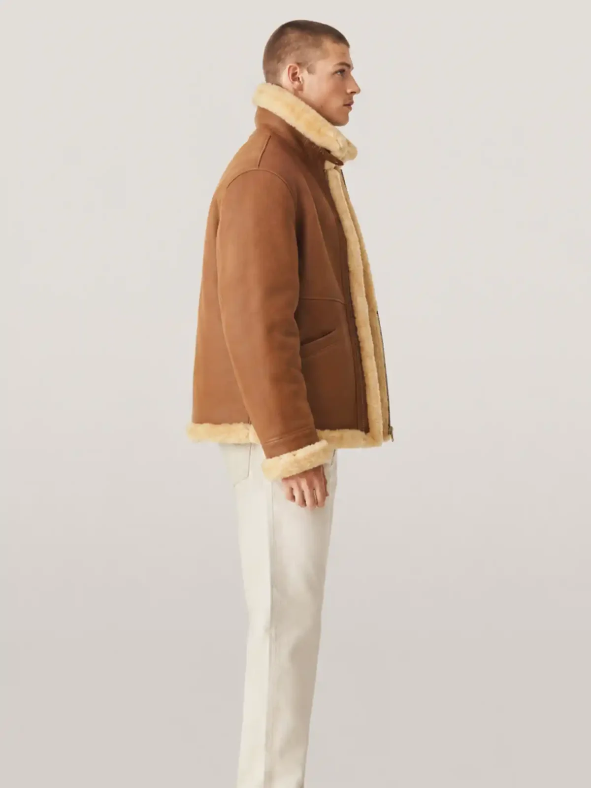 Men's B3 Cognac Brown Shearling Leather Jacket