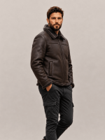 Men's Espresso Brown Fur Collar Shearling Leather Bomber Jacket
