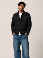 Men's Survey Double Layered Black Suede Blazer