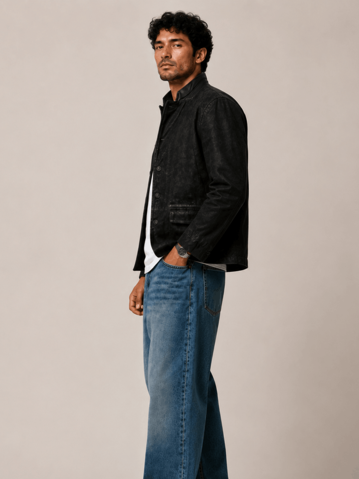 Men's Survey Double Layered Black Suede Blazer