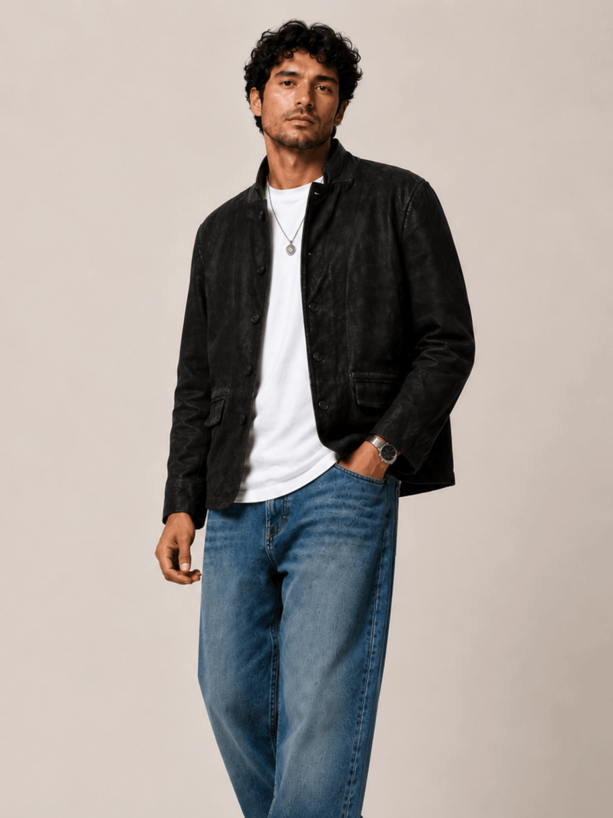 Men's Survey Double Layered Black Suede Blazer