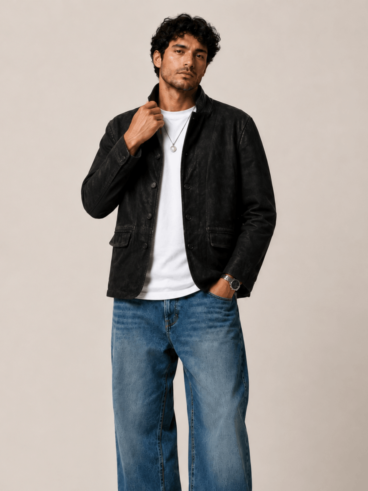 Men's Survey Double Layered Black Suede Blazer