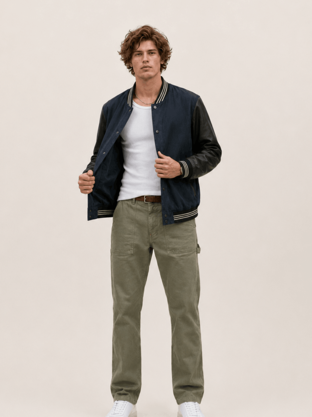 Men's Taishi Leather Varsity Bomber Jacket