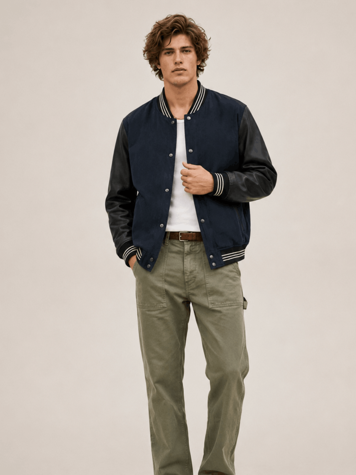 Men's Taishi Leather Varsity Bomber Jacket