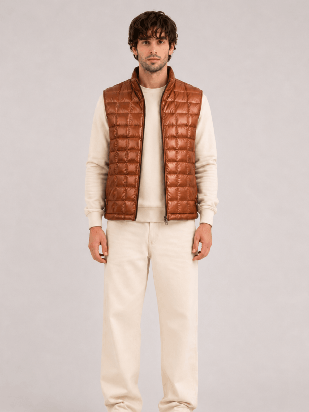 Men's Whiskey BrownTeton Leather Light Down Vest