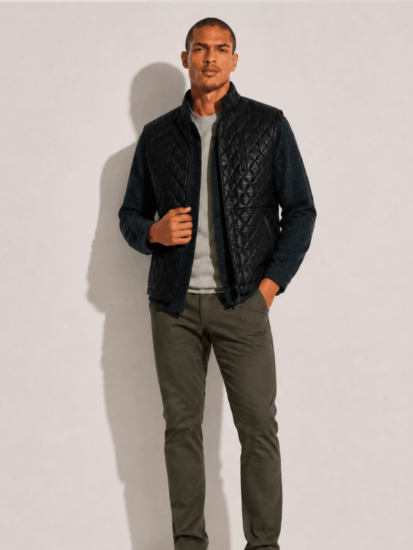 Men's Highlands Quilted Leather Black Vest
