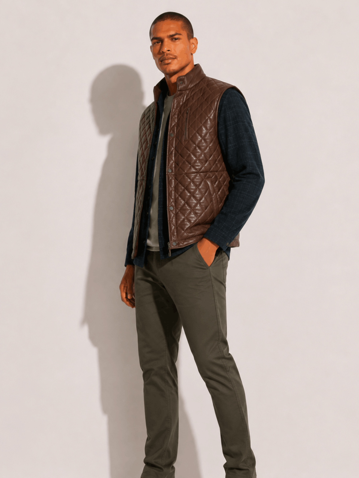 Men's Highlands Quilted Leather Mahogany Brown Vest