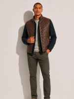 Men's Highlands Quilted Leather Mahogany Brown Vest