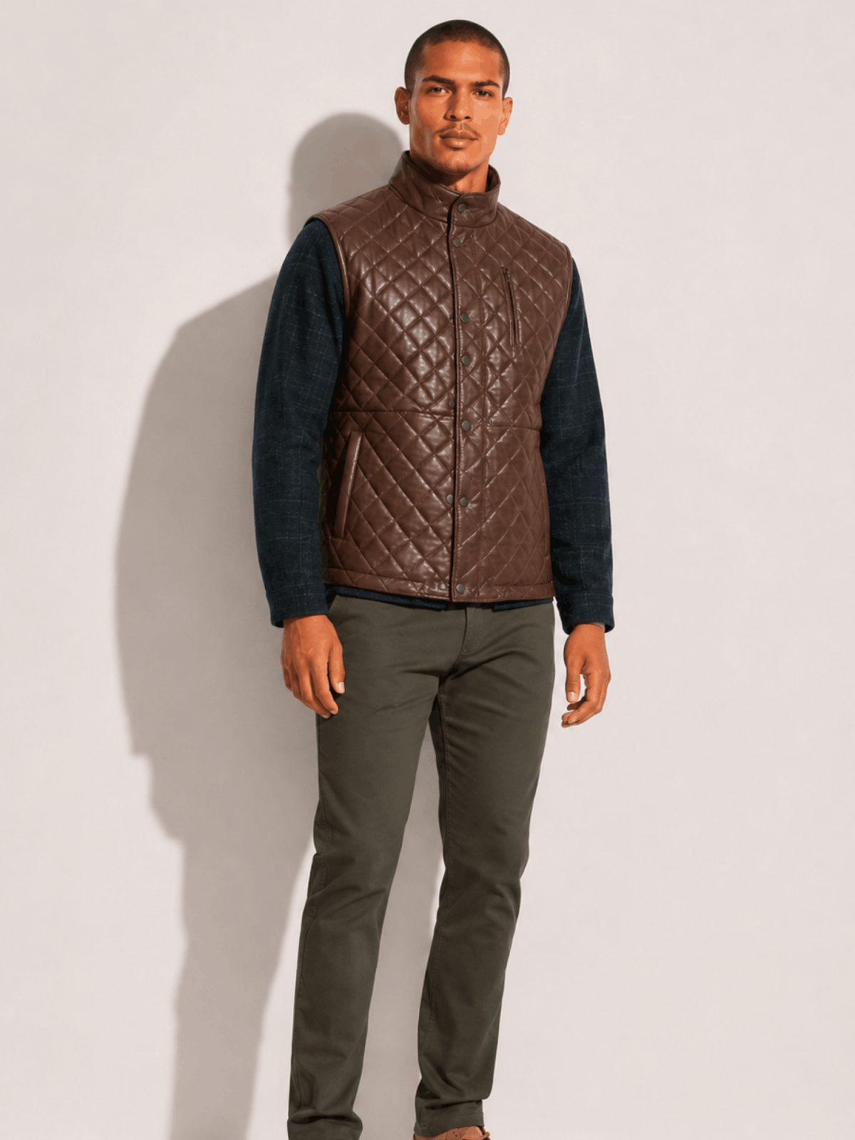 Men's Highlands Quilted Leather Mahogany Brown Vest