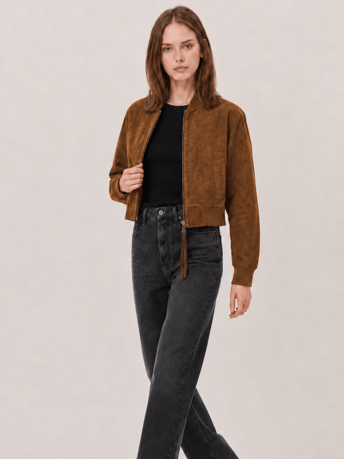 Women's Orten Cognac Brown Suede Bomber Jacket