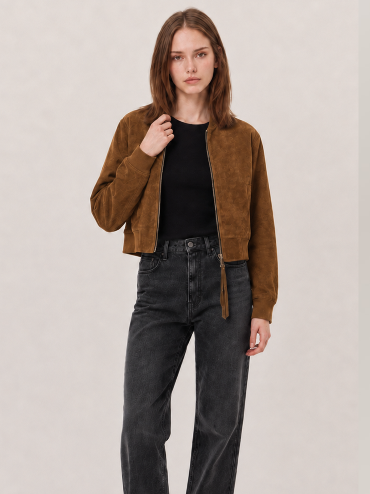 Women's Orten Cognac Brown Suede Bomber Jacket