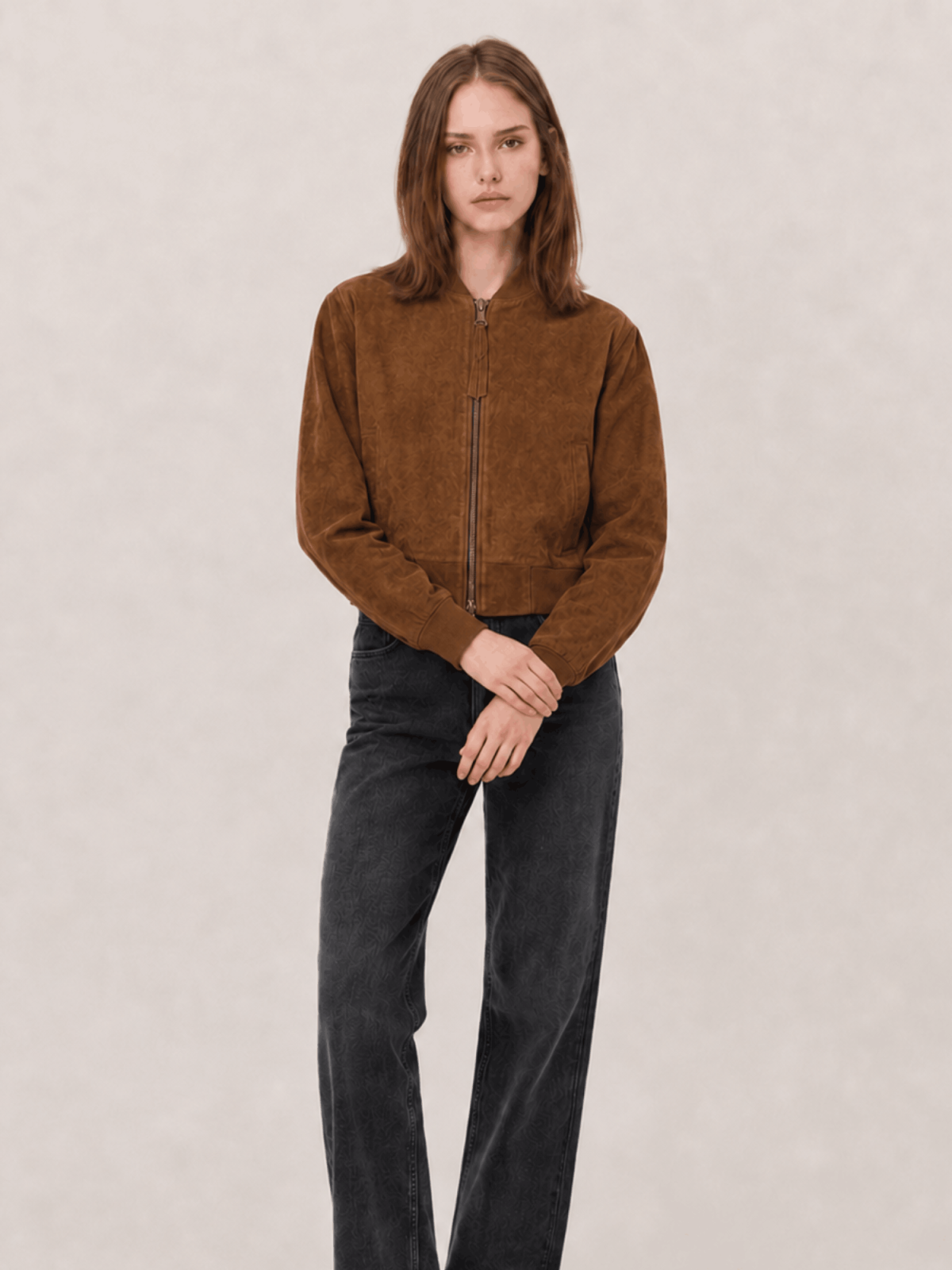 Women's Orten Cognac Brown Suede Bomber Jacket