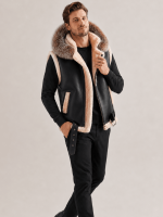 Men's Leather Shearling VEST Black With Crystal Hood