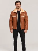 Men's Shearling Cognac Brown Cowhide leather Jacket